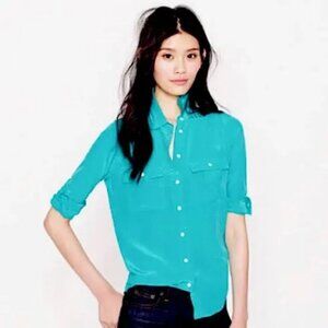 J.Crew 100% Silk Blythe Blouse Retro Jade 10